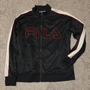 Fila Black Track Jacket Red Logo White Stripe XL Mens